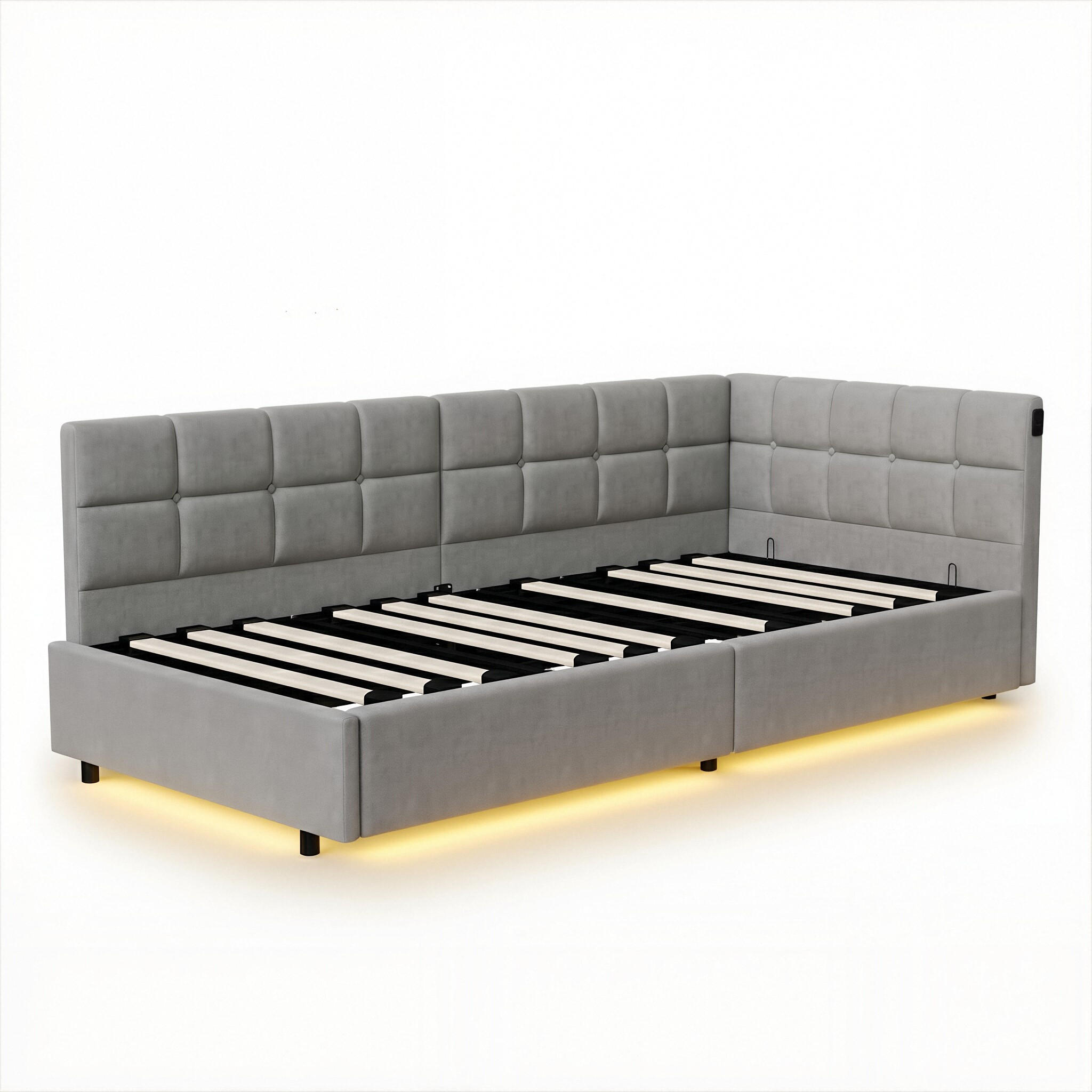 POLSTERBETT Modern 90/200 cm mit Bettkasten & LED-Schwebeeffekt Samtoptik Grau - Grau, Textil (90/200cm) - Creahappy