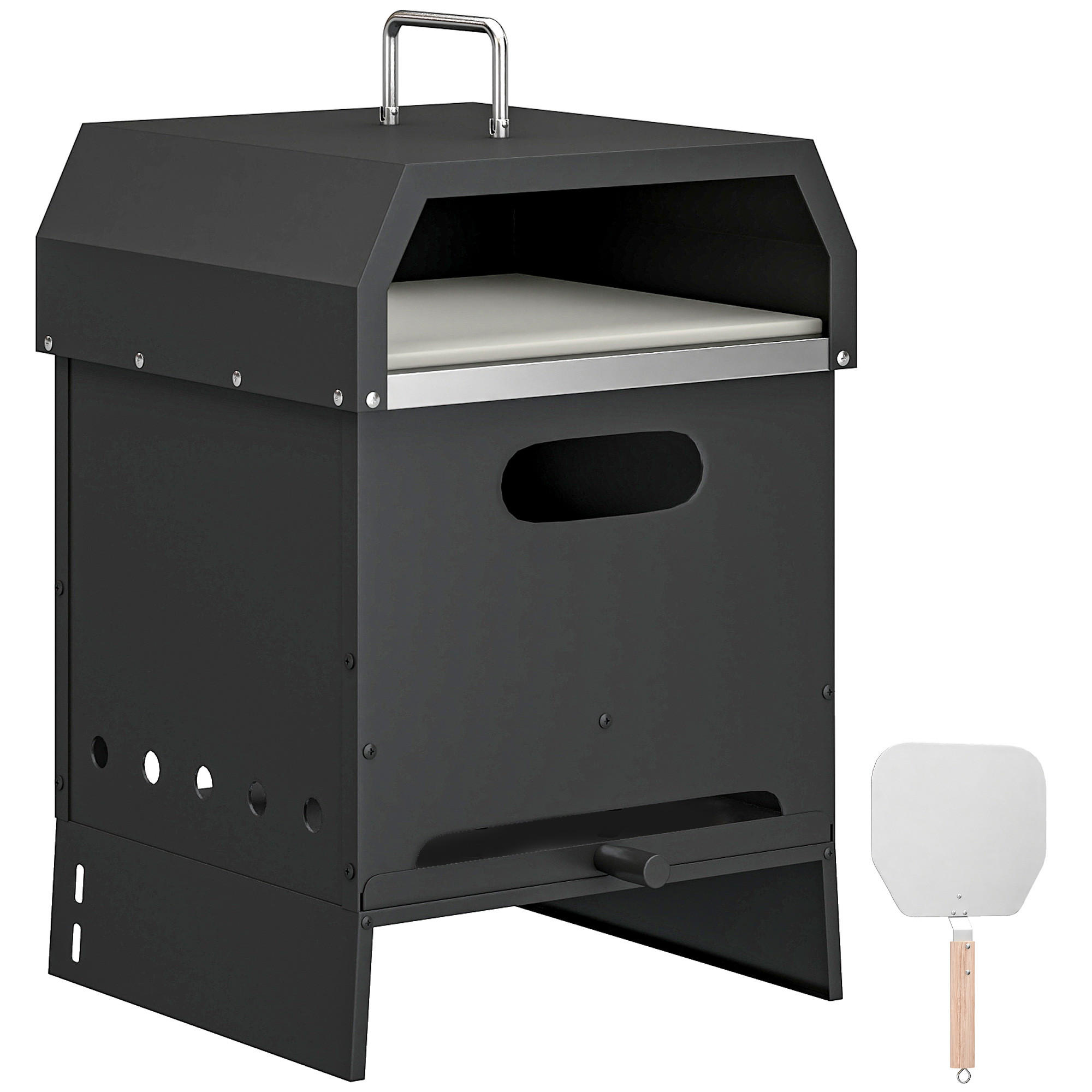 PIZZAOFEN aus Metall & Edelstahl Schwarz - Schwarz, Metall (37.5/53.5/40cm) - Outsunny