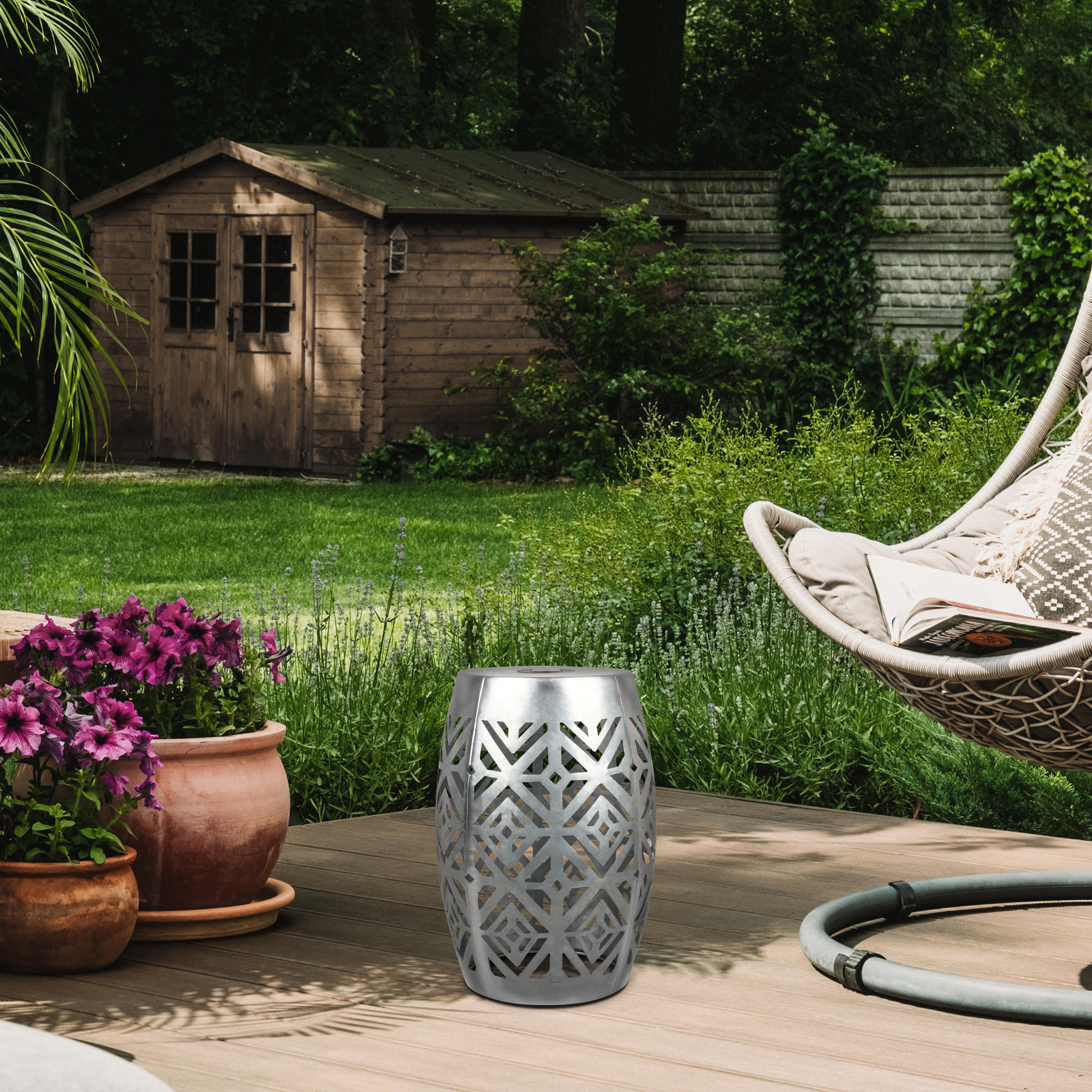 Thumbnail - Teamson Home Garten-Beistelltisch, Silber, Metall, 31.1x45.7x45.7 cm, Freizeit, Campingzubehör, Campingtische