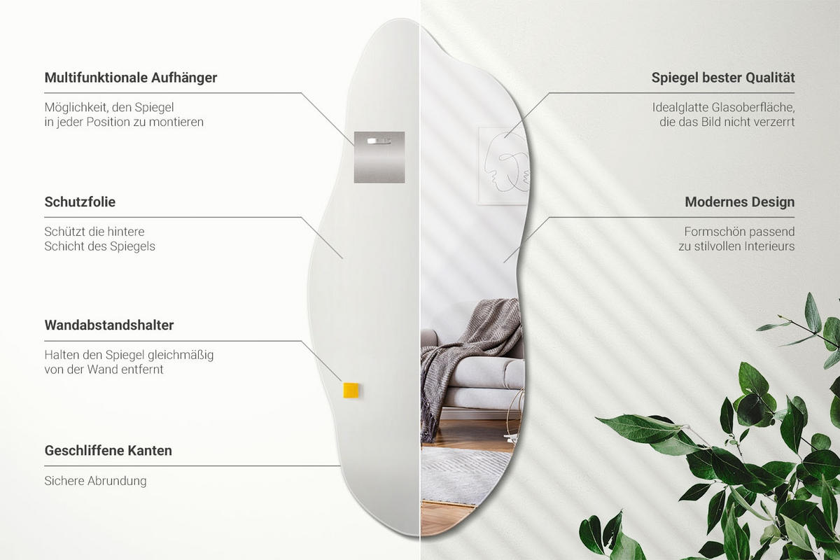 SPIEGEL 45x100 cm Asymmetrisch - Transparent, Glas (45/100/0.4cm) - Wallfluent