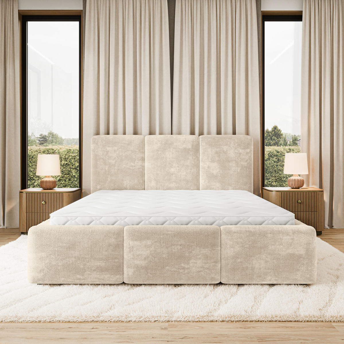 POLSTERBETT MORENA LM 160x200 cm mit Bettkästen - Creme - Creme, Holz (160/200cm) - MASSENO