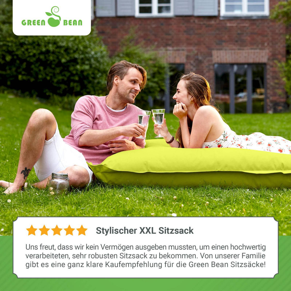 RIESEN-SITZSACK "Square" 120x160cm 270 L - Hellgrün, Textil (120/25/160cm) - Green Bean