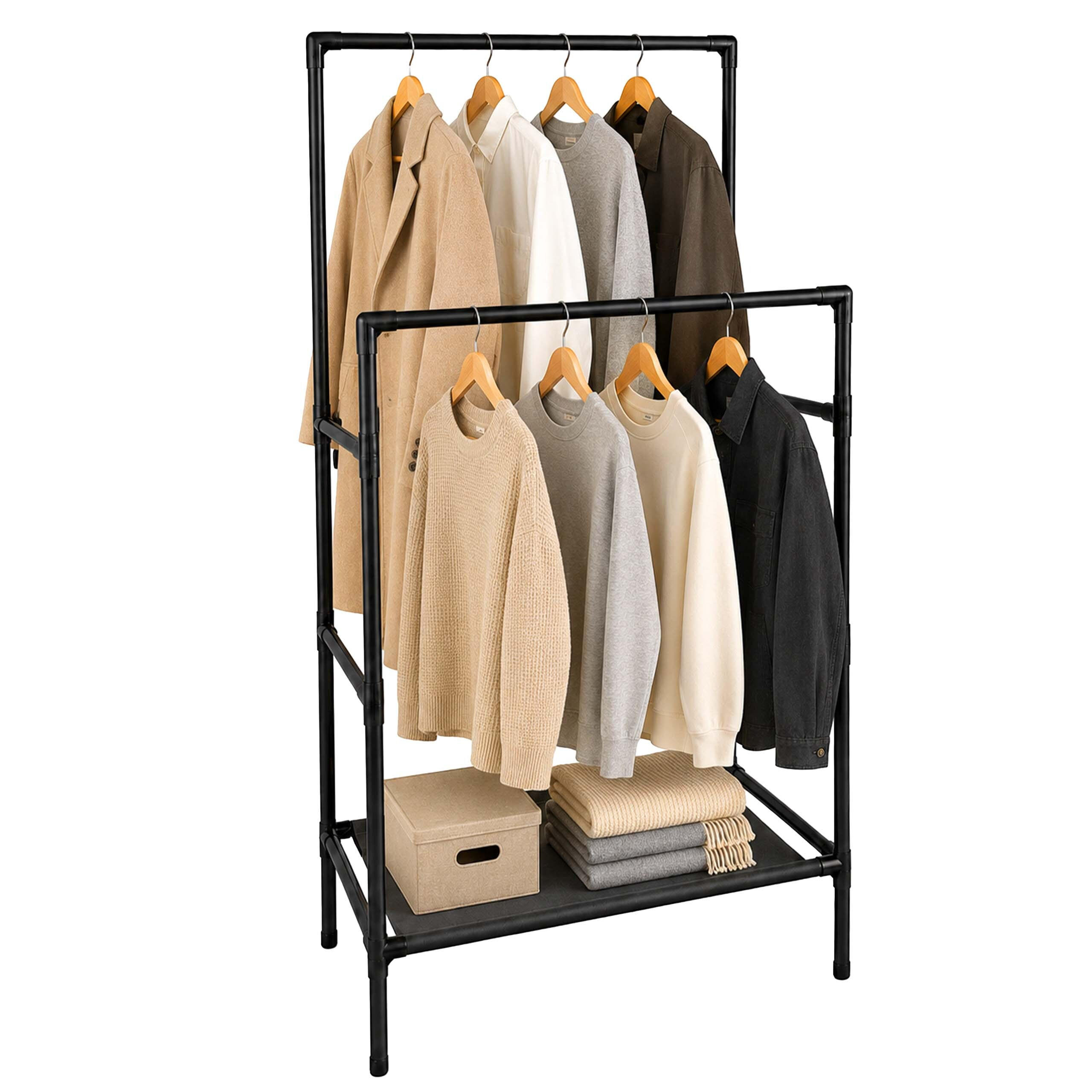 KLÄDSTÄLLNING Svart 2 hyllplan 157/85/46 cm