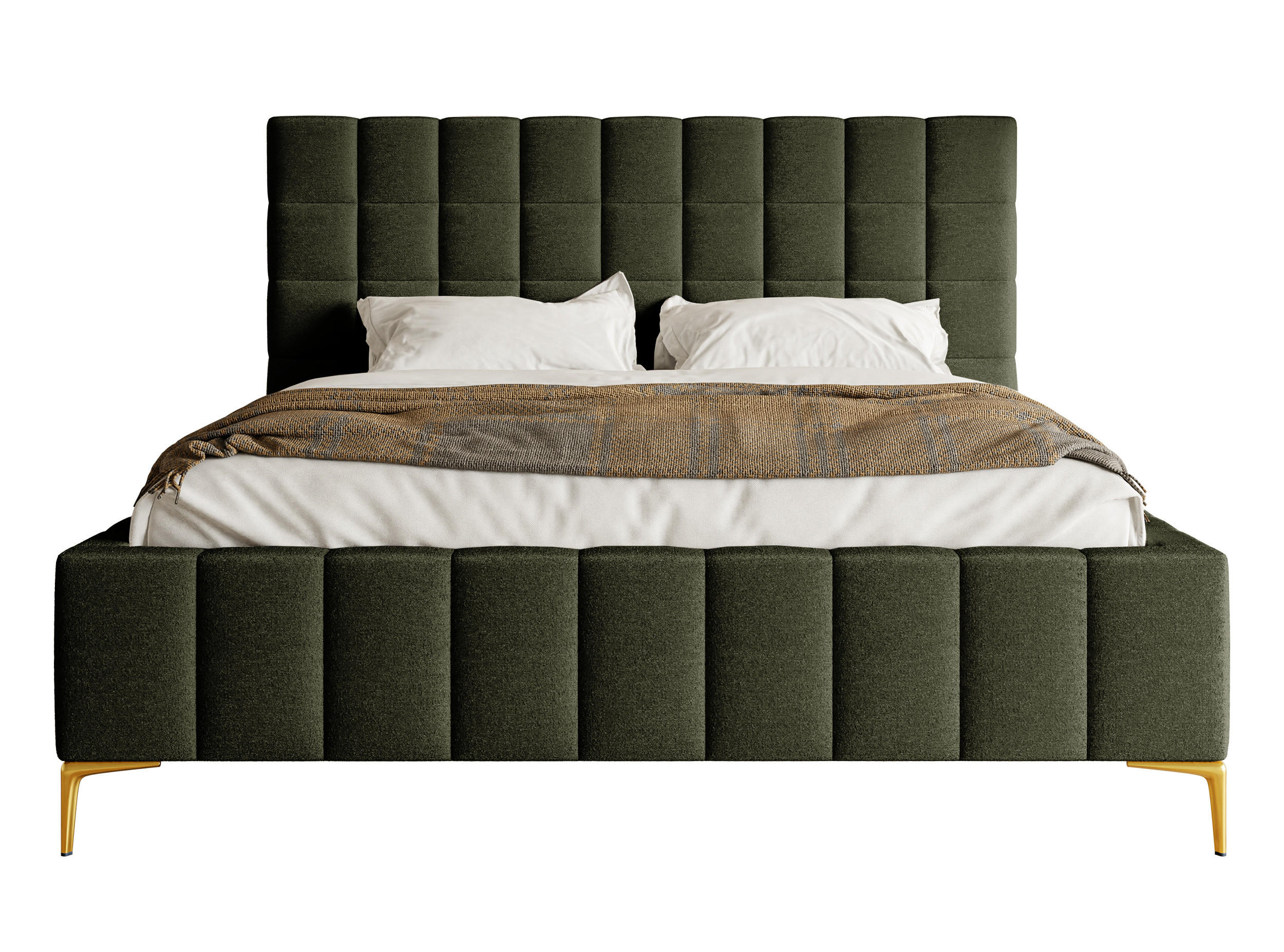 POLSTERBETT Szejlo Olivgrün Chenille 160 cm - Goldfarben/Olivgrün, Textil/Metall (160/200cm) - Selsey