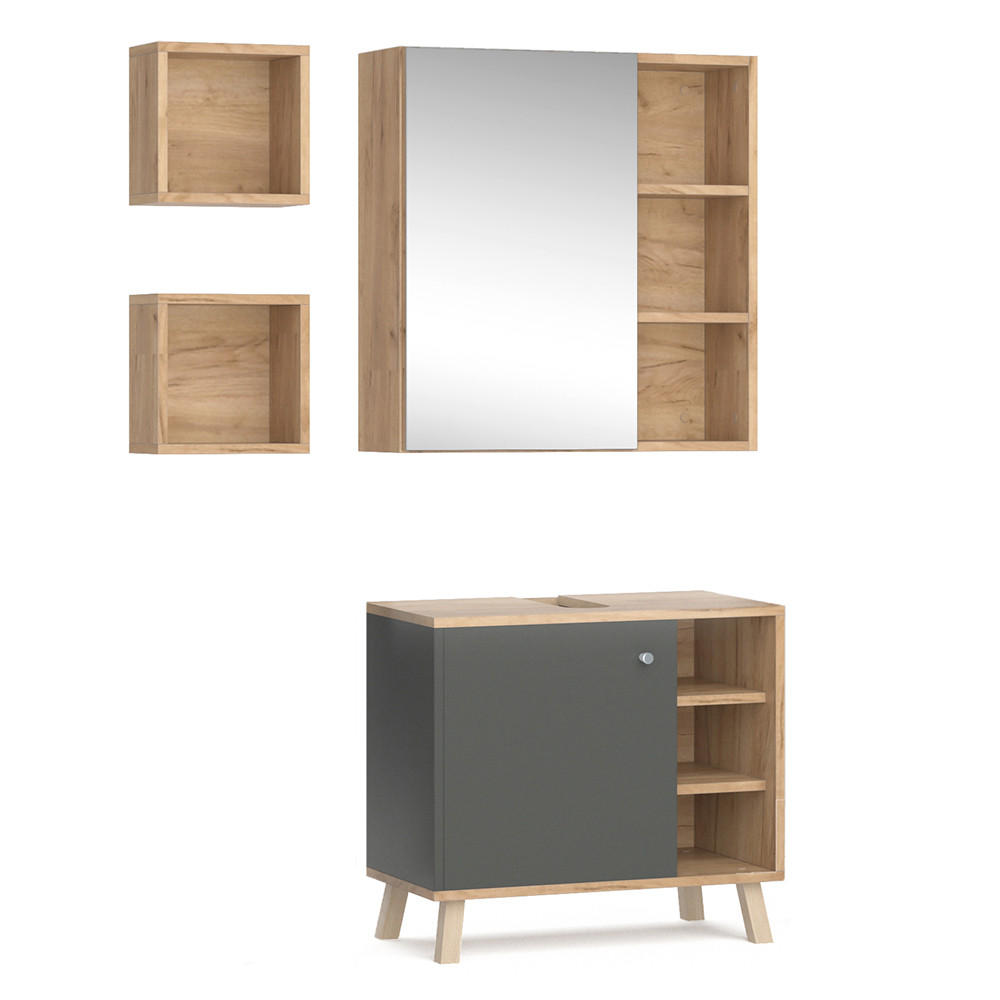 BADMÖBEL-SET Senyo Anthrazit 3 Teile - Anthrazit/Eiche Wotan, Holzwerkstoff (62/54/32cm) - Vicco