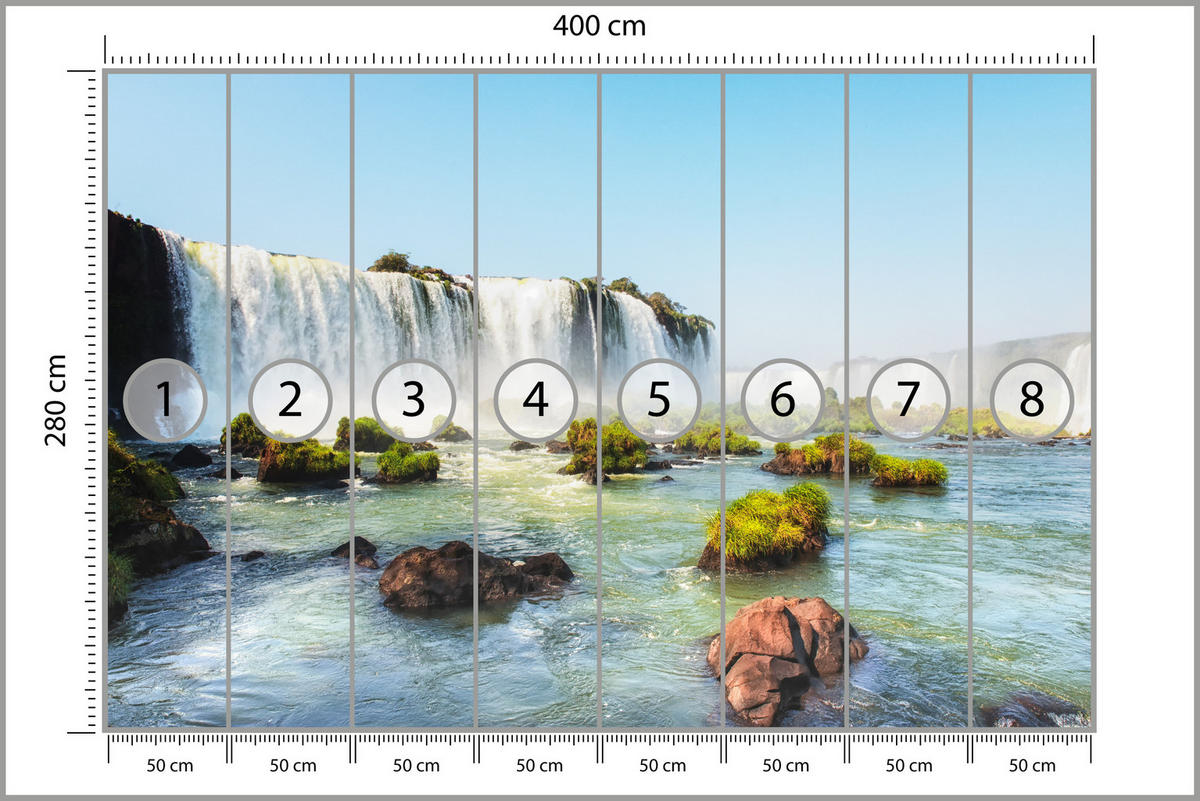 FOTOTAPETE für Schlafzimmer Wasserfall Felsen Natur Landschaft 400x280 - Beige/Orange, Papier (400/280cm) - Muralo