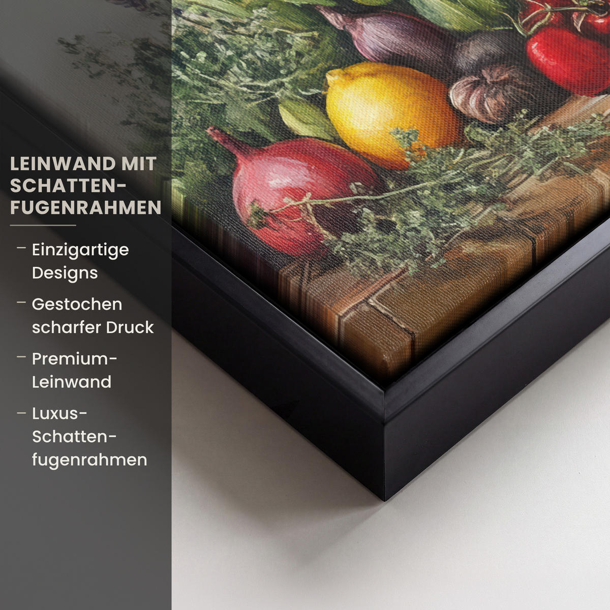 LEINWAND Bilder mit Rahmen - Stilleben - Kräuter - Gewürze - Früchte - Farbenfroh - 40x30 - Grün, Textil (40/30cm) - MuchoWow