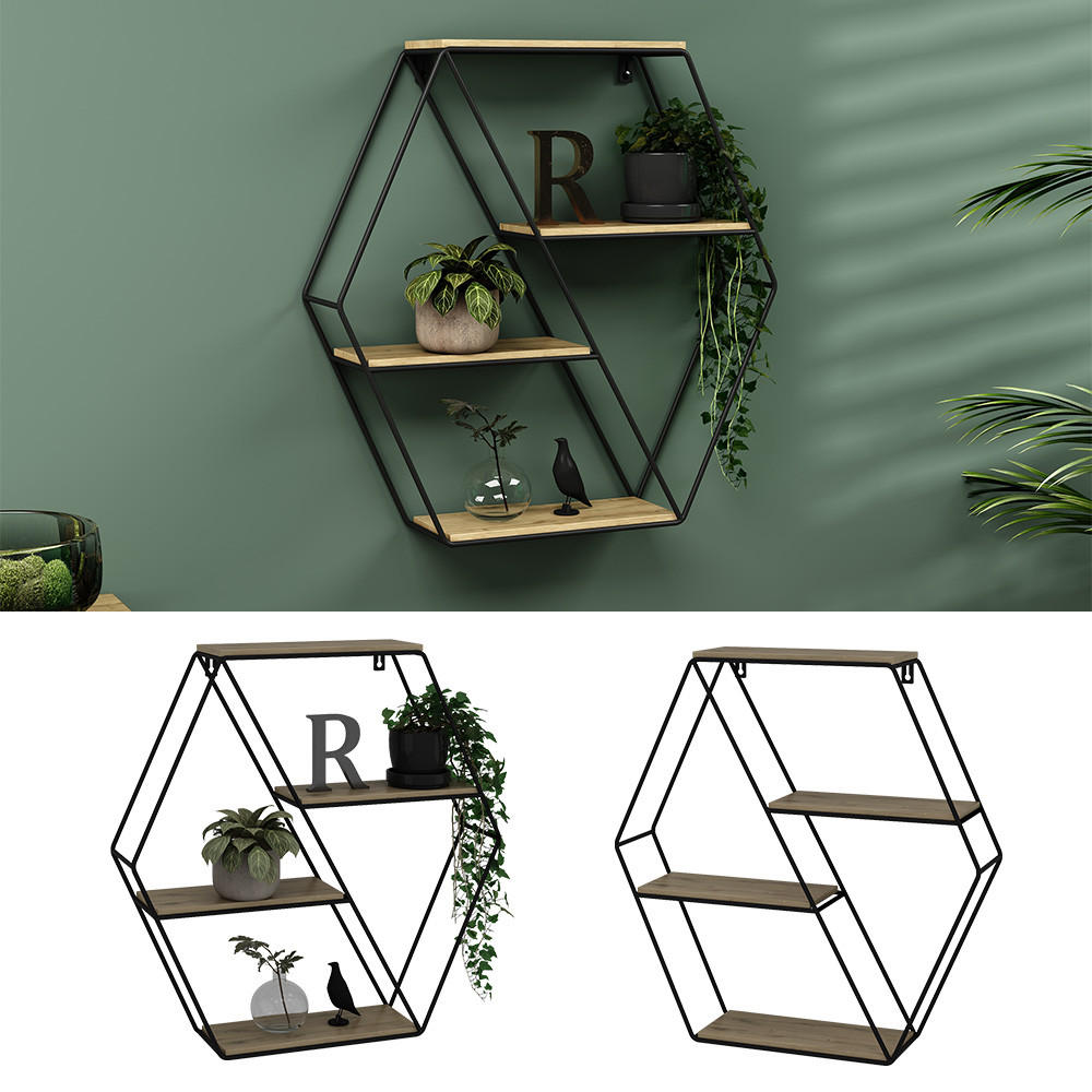 WANDREGAL Fyrk Eiche 51 x 52 cm Eckform - Eichefarben/Schwarz, Holzwerkstoff (51/52/11cm) - Vicco