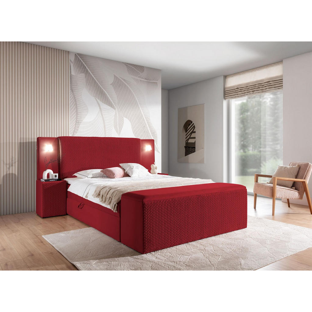 Thumbnail - Fun Möbel Boxbett, Rot, Textil, 120x200 cm, Schlafzimmer, Betten, Boxspringbetten