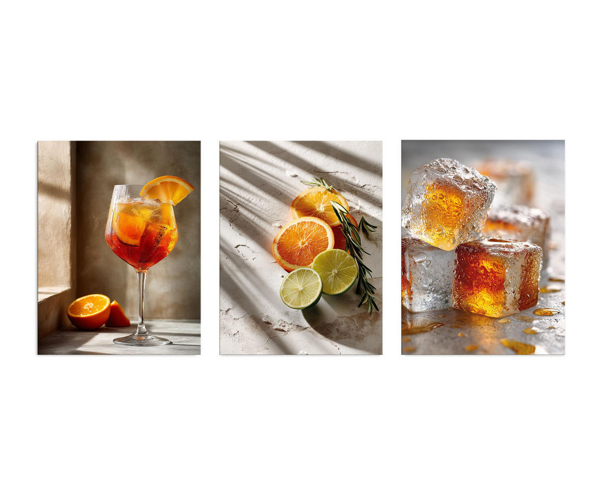 BILDERSET 3er-Set 30x40 cm Küche Küchenbilder Aperol Spritz - Beige, Kunststoff (30/40cm) - artissimo