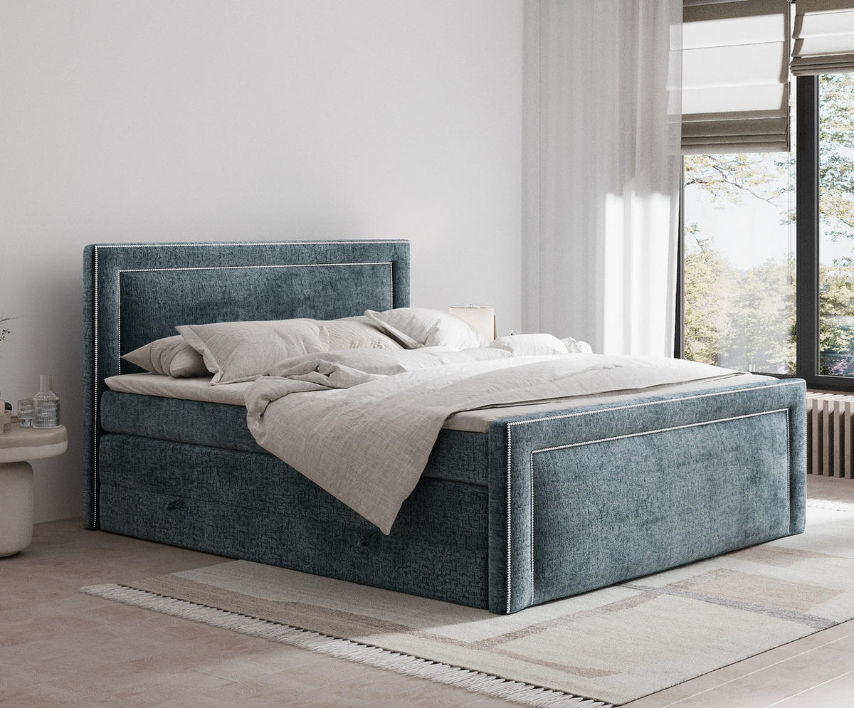 BOXSPRINGBETT Luxora Blau 180/200 cm - Blau/Schwarz, Holz/Holzwerkstoff (180/200cm) - Maison de Reve