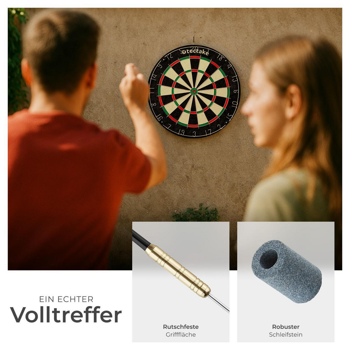 DARTSCHEIBE Bully,Zubehör aus Anspitzer, 16 Flight-Schützern und Startlinie,schwarz/weiß - Schwarz/Weiß, Naturmaterialen (45/45cm) - tectake