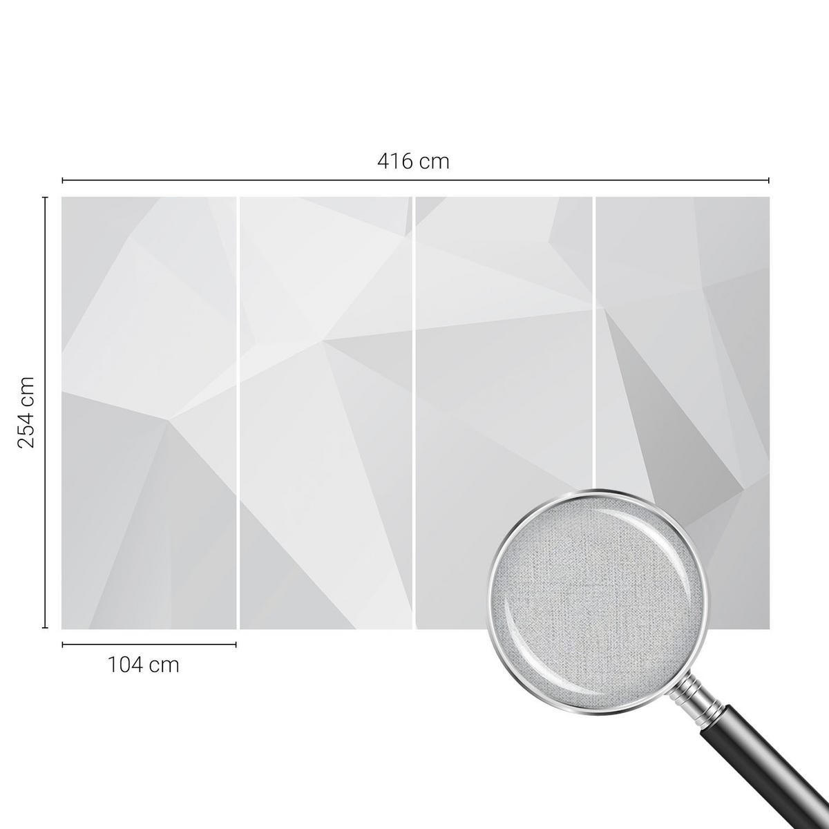 FOTOTAPETE 416x254 cm - Graue Dreiecke - Weiß, Textil (416/254cm) - Wallfluent