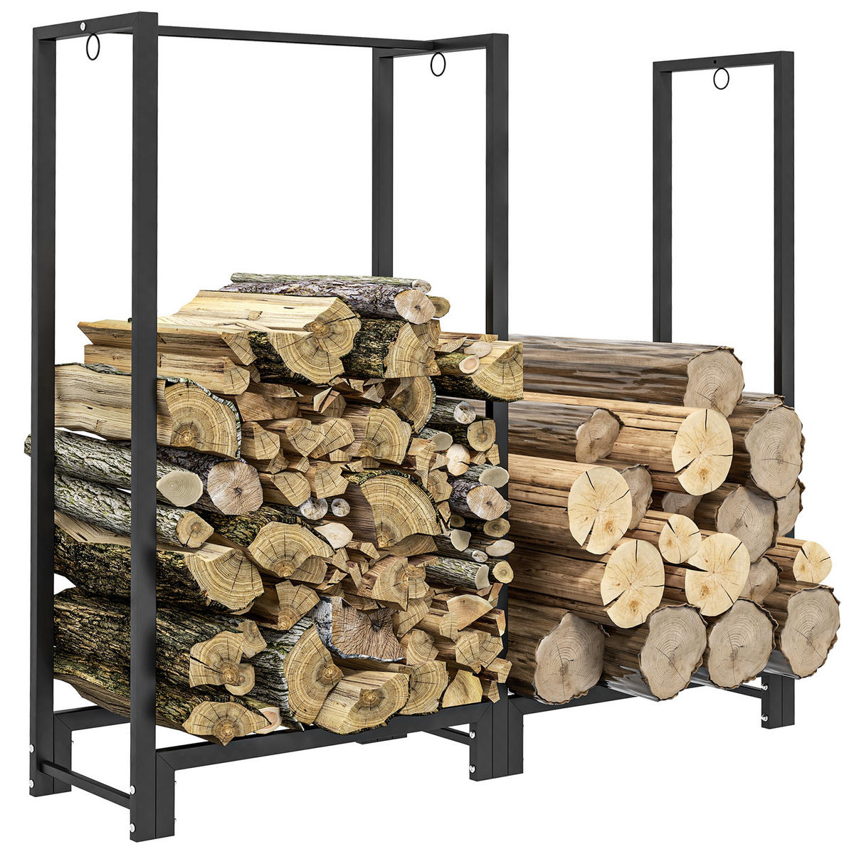 KAMINHOLZREGAL bis 200 kg - Schwarz, Metall (32/115/123cm) - Outsunny