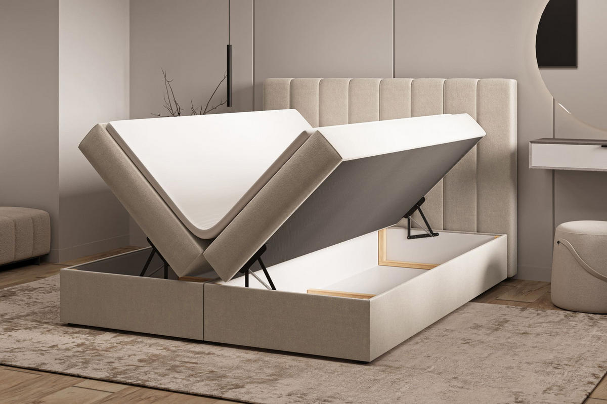 KONTINENTALBETT - Boxspringbett 01 180x200 - Trinity 2 - Beige - Beige/Kieferfarben, Holzwerkstoff/Textil (180/200cm) - Möblo
