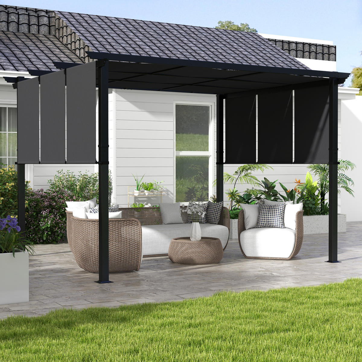 MARKISE Sonnenschutz. Pergola, wetterbeständig, inkl. Befestigungsmaterial, 3 x 3,5 m, Dunkelgrau - Dunkelgrau, Metall (357/235/296cm)