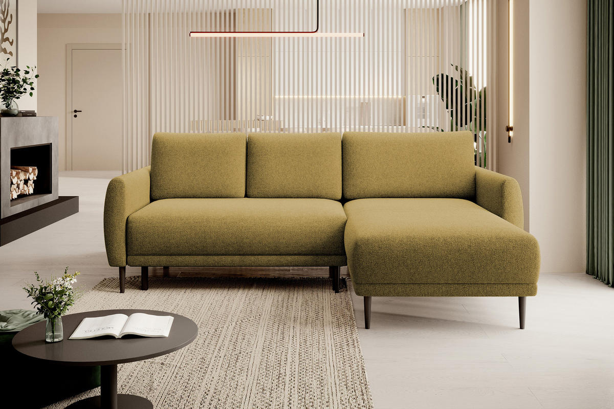 ECKSOFA Bono – Stilvolles Sofa mit Schlaffunktion, Robuste Holzfüße, Elegante Armlehnen, Tiefe Sitzfläche 226x164x88 cm – Rechte, Platin - Platinfarben, Holz/Textil (226/164cm) - DomoHome