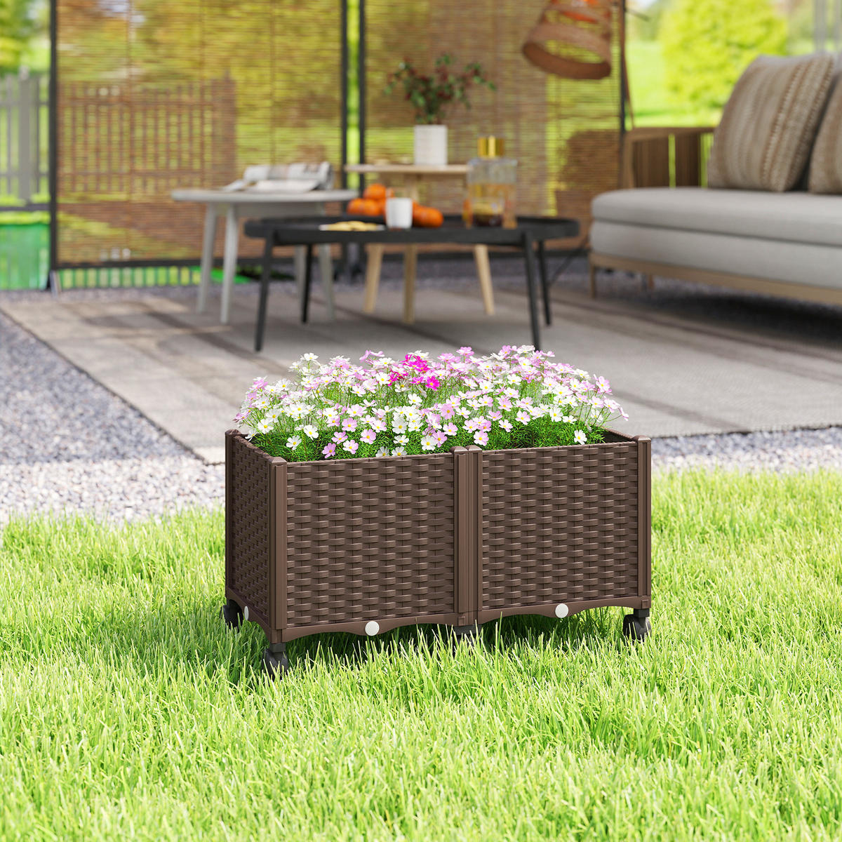 HOCHBEET Kunststoff, Pflanzbeet mit Selbstbewässerungssystem Rolle, Frühbeet - Braun, Kunststoff (40/43/80cm) - Outsunny