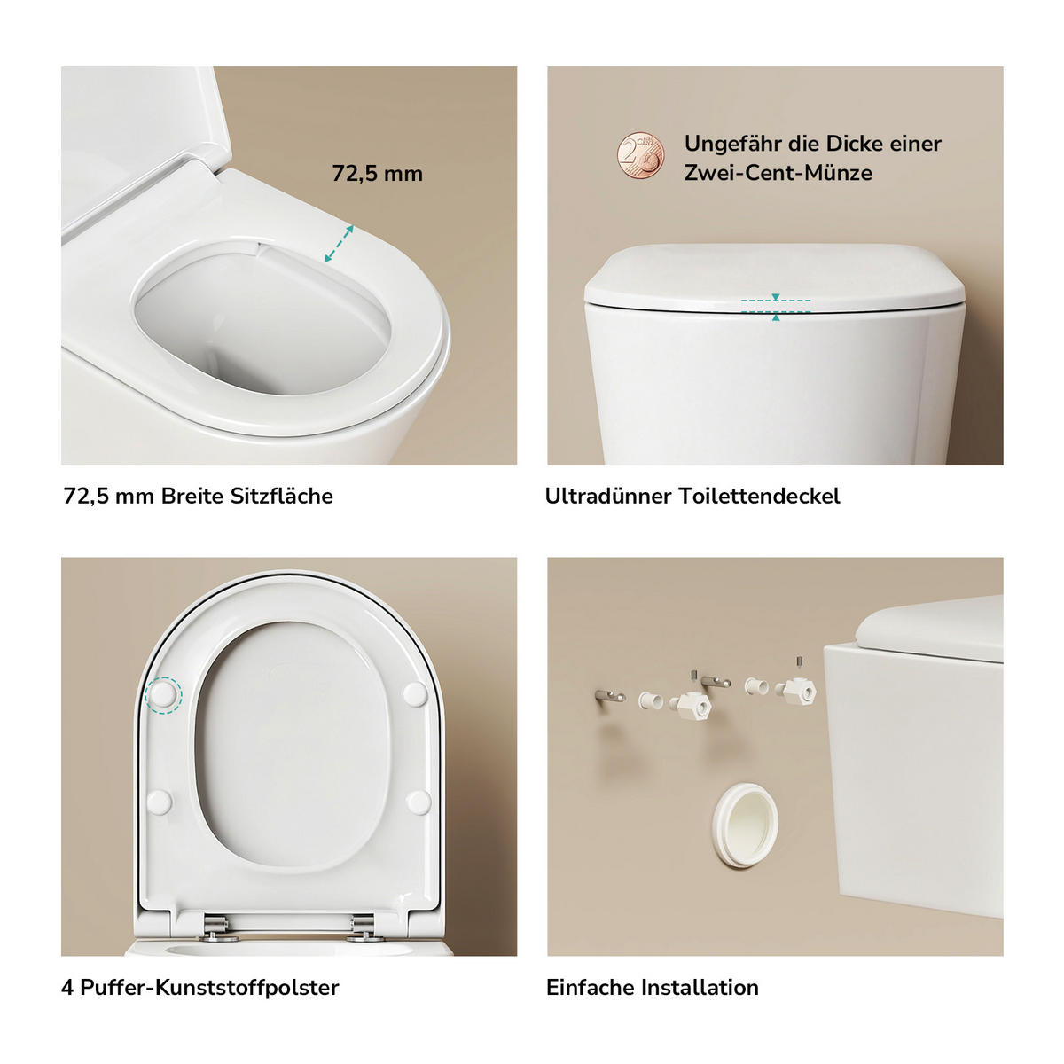 WAND-WC Spülrandlose CT01 49/36,5 cm Glänzend-Weiß - Weiß, Keramik (36.5/36/49cm) - EMKE