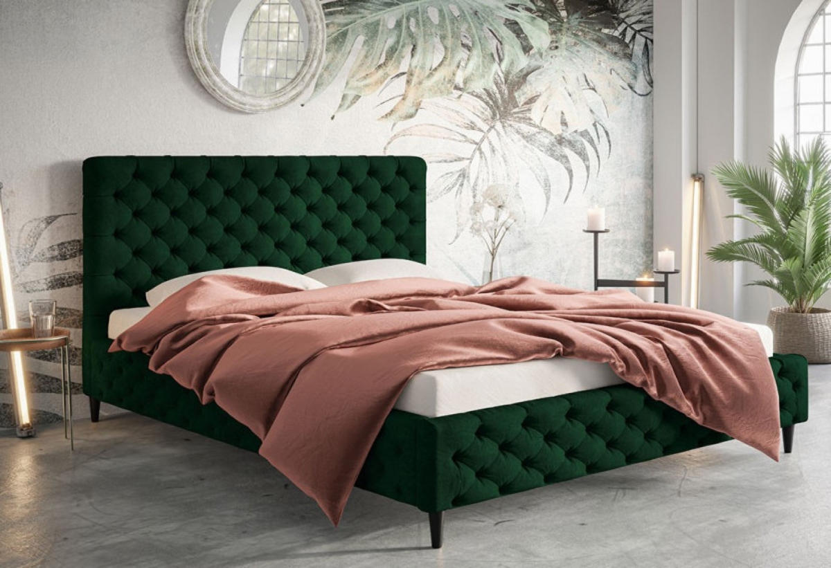 BETT Beeren Grün LUXO 5 Gepolstert 160x200 cm - Schwarz/Grün, Textil (160/200cm) - Sepro Meble