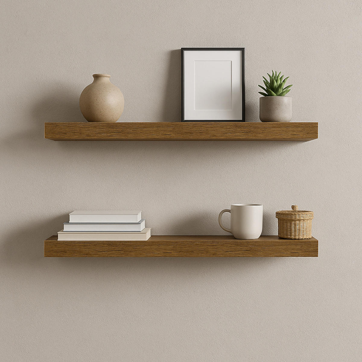 WANDREGAL Holzoptik Dunkelbraun 2er Set 60x20x4 cm - Dunkelbraun, Holzwerkstoff/Metall (60/3.8/20cm) - Begryf