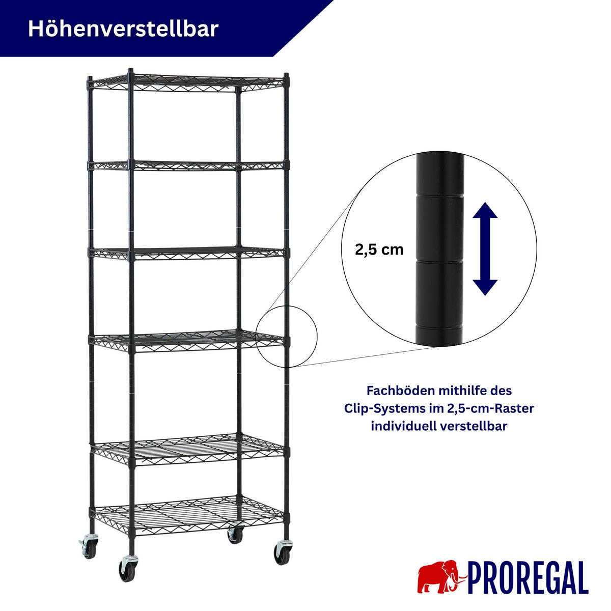 GITTERREGAL 2er - Set HADES mit Rollen & 6 Gitterböden Metall 160x60x40cm Schwarz - Schwarz, Metall (60/160/40cm) - PROREGAL