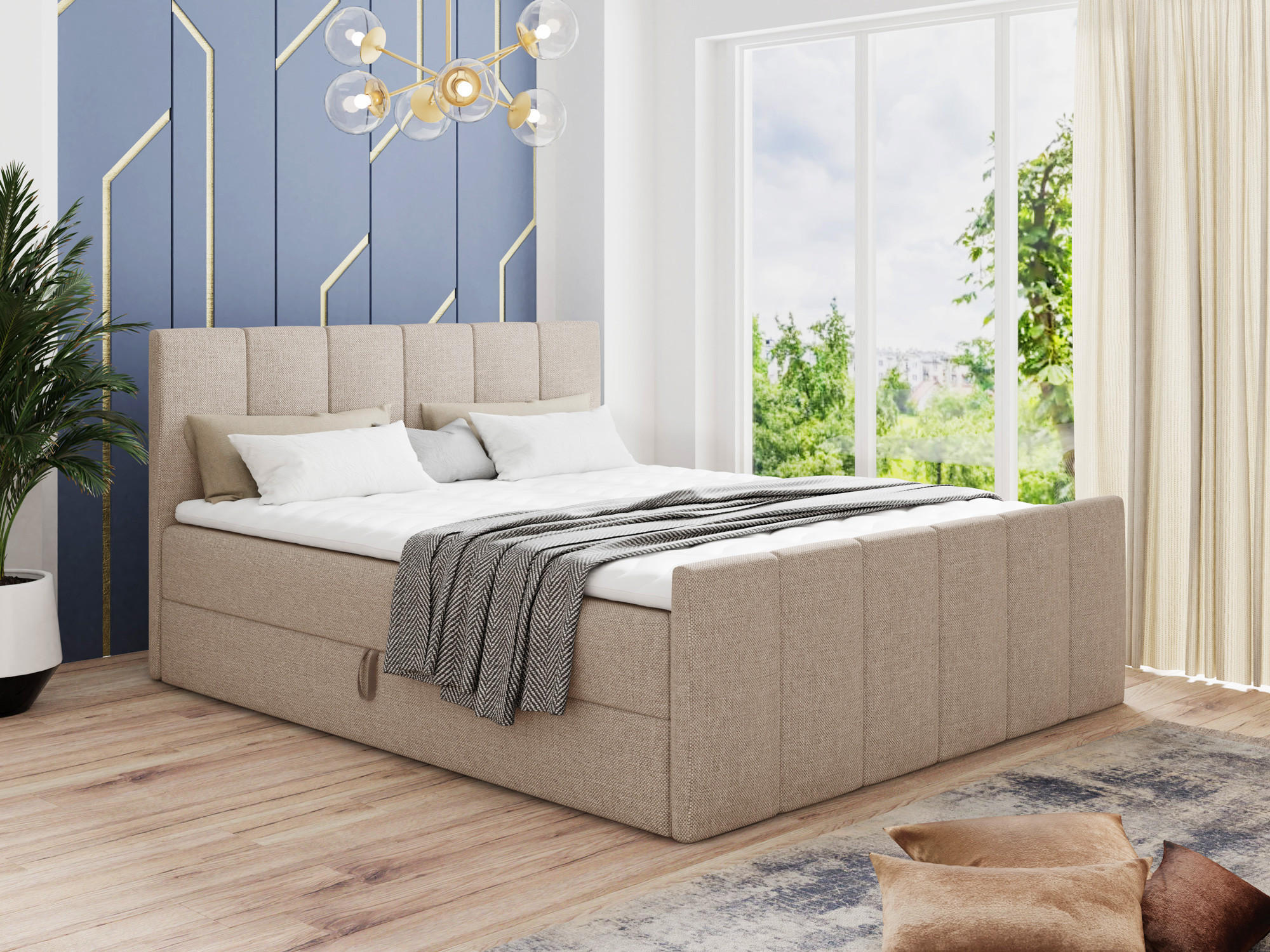 BOXBETT Star Lux - 180x200 - beige (Inari 22, Webstoff) - Beige/Schwarz, Holz/Holzwerkstoff (180/200cm) - Sofnet