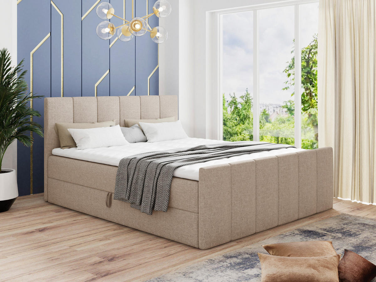 BOXBETT Star Lux - 140x200 - beige (Inari 22, Webstoff) - Beige/Schwarz, Holz/Holzwerkstoff (140/200cm) - Sofnet