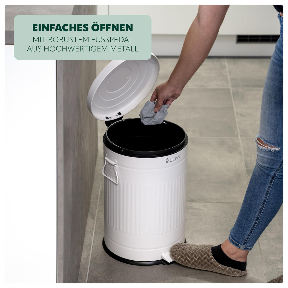 ABFALLEIMER Treteimer VINTAGE, 20 Liter, aus Metall, weiß - Weiß, Metall (30.5/47.5/38cm) - eluno