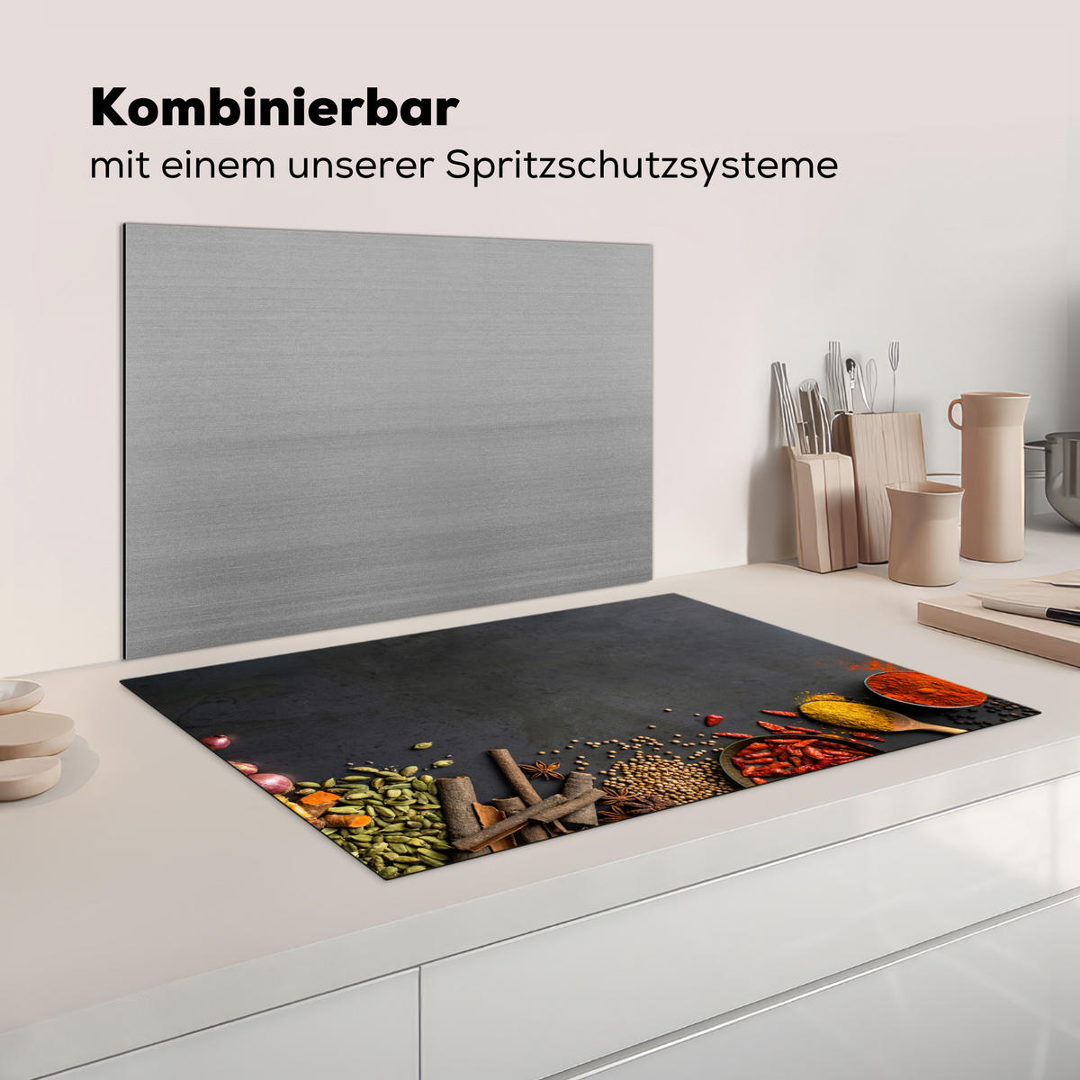 HERABDECKPLATTE - Kräuter - Lebensmittel - Gewürze - Schwarz - Paprika - Zimt - 85x55 - Currygelb, Kunststoff (85/55/0.2cm) - MuchoWow