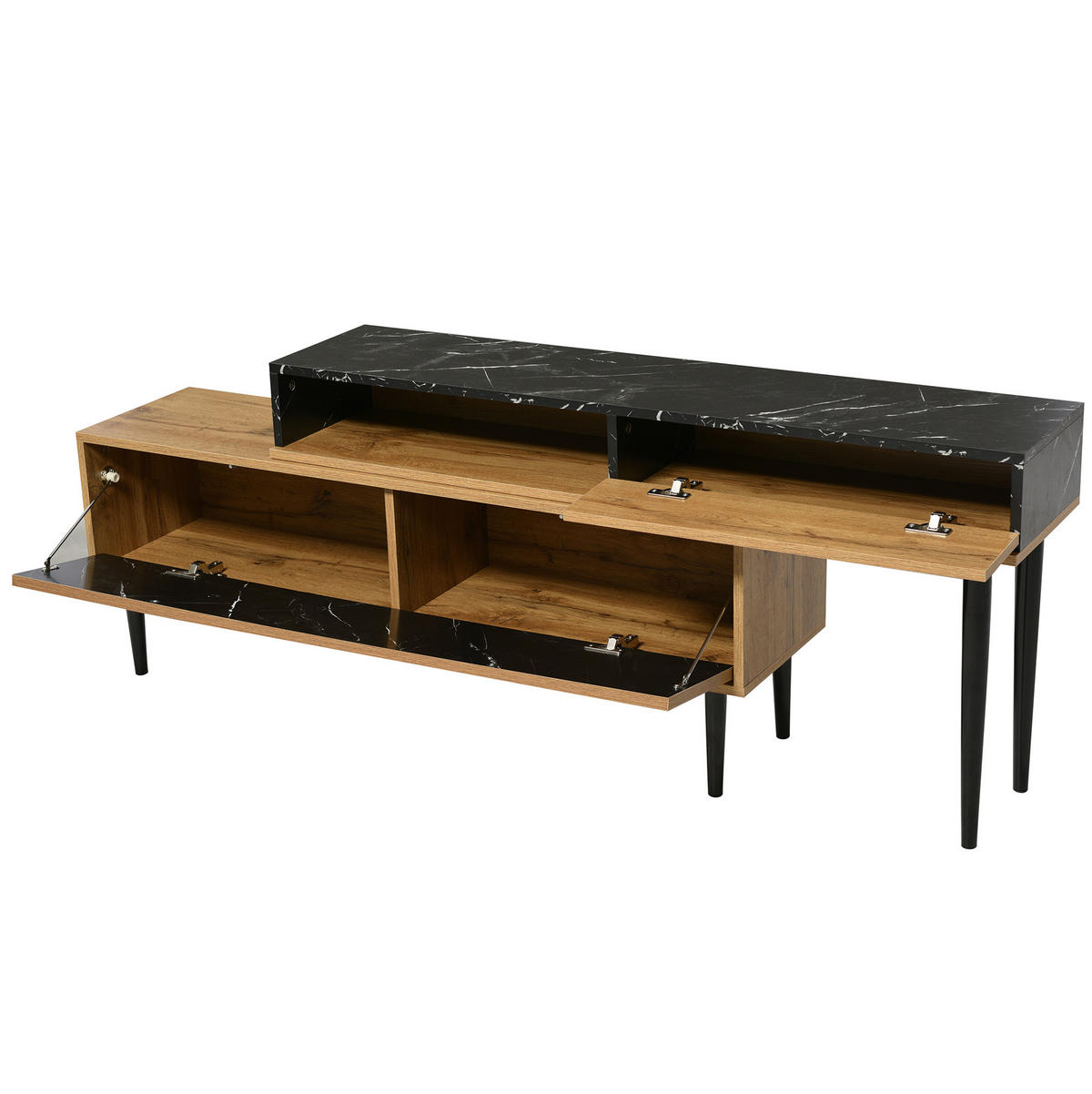 LOWBOARD in Naturfarbe mit Marmor- und Holzoptik, MDF und Eisenbeinen - Naturfarben, Holzwerkstoff (240/58/22cm) - Flora Grace