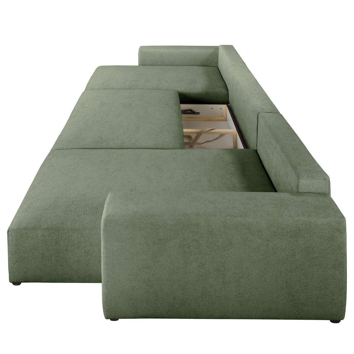 WOHNLANDSCHAFT mit Schlaffunktion - Schwarz/Grün, Kunststoff/Textil (398/70/148cm) - home24