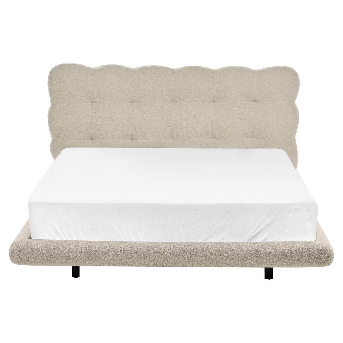 POSTELJA z letvenim dnom 160/200 bouclé bež Soulisse - črna/bež, tekstil (160/200cm) - Beliani