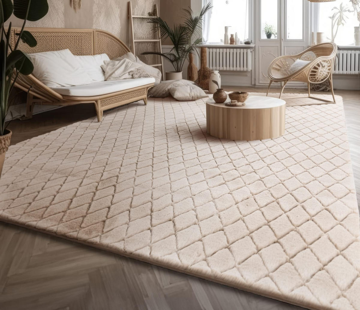 HOCHFLORTEPPICH Rauten Creme 120 x 160 cm - Creme, Kunststoff (120/160cm) - TT Home