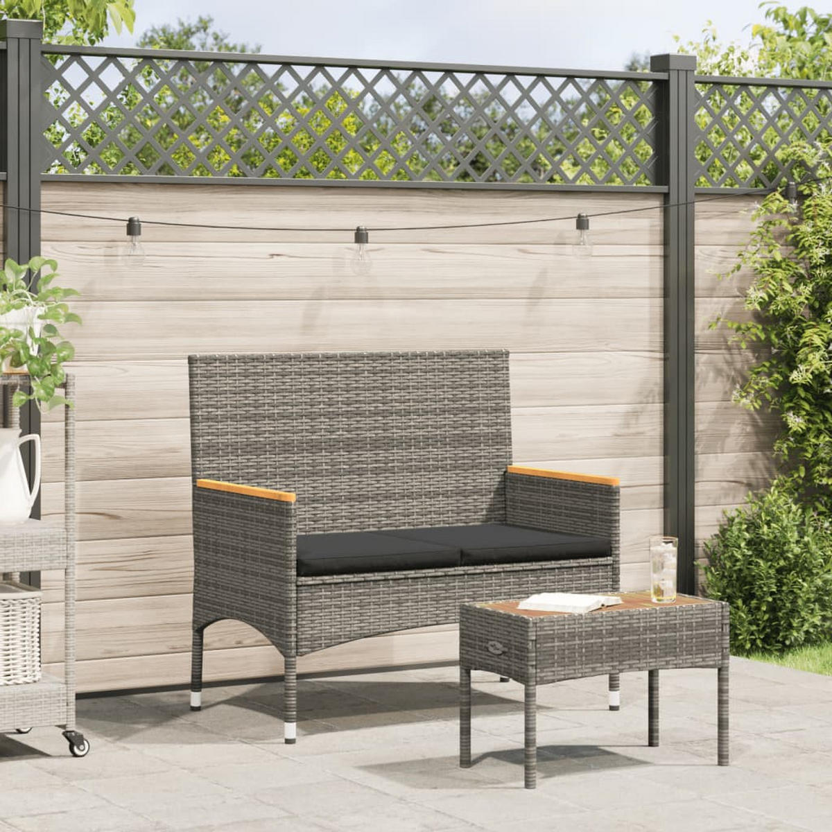 GARTENBANK 2-Sitzer mit Kissen und Tisch Grau Poly - Grau, Kunststoff (90/85/90cm)
