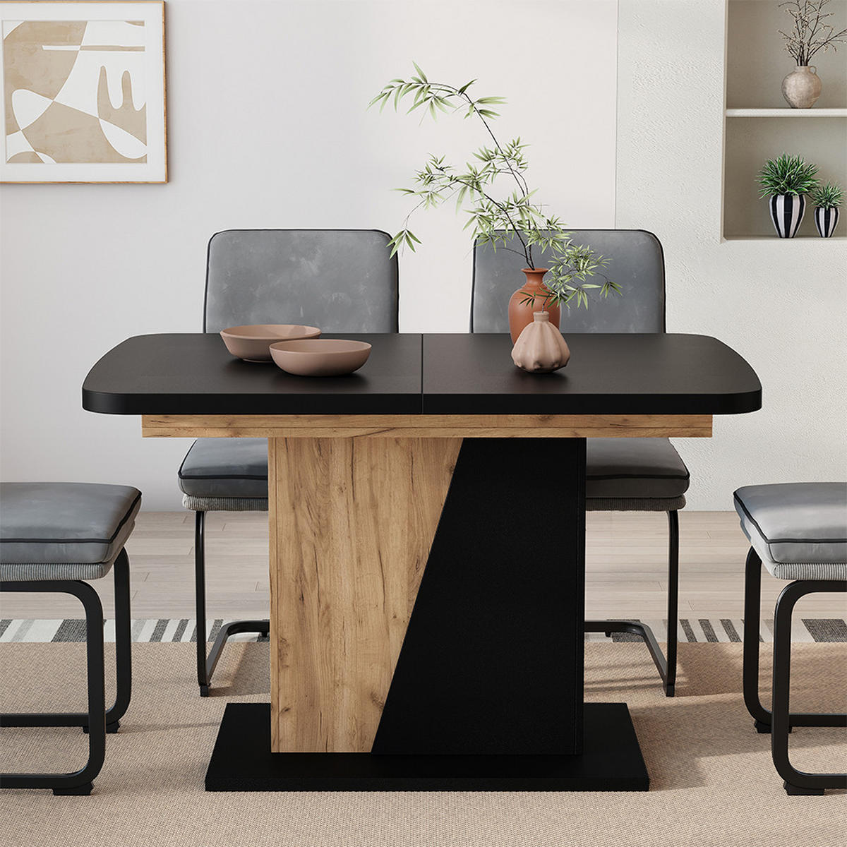 ROZKLÁDACÍ JÍDELNÍ STŮL Fenaro Dub Goldkraft/černá - medově dubová/černá, kompozitní dřevo (80/120/77.3cm) - Vicco