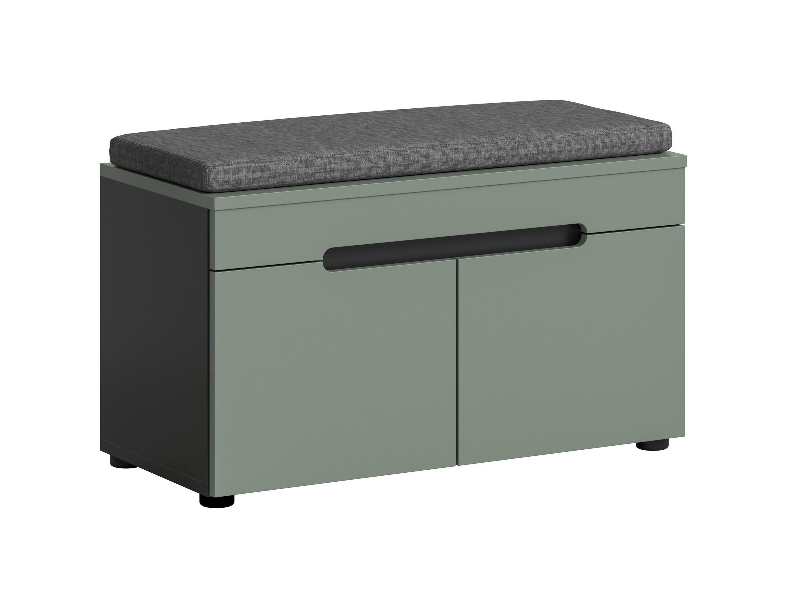 SITZBANK inkl. Sitzkissen CANU (B/H/T: ca. 80/45/37 cm) in Basalt grau/Smoke Green - Grau, Holzwerkstoff (80/45/37cm)