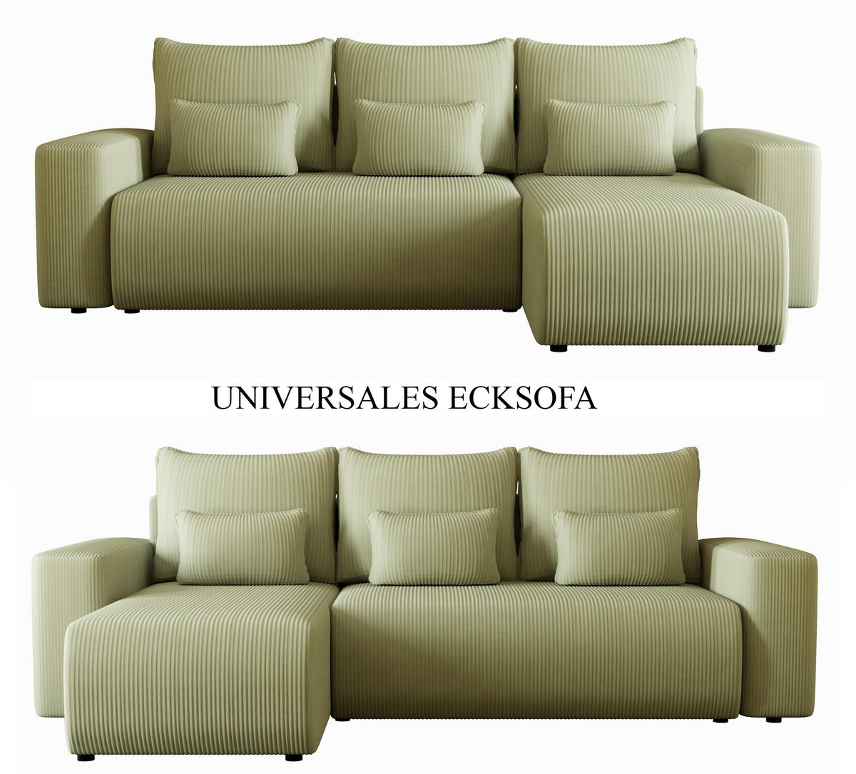 ECKSOFA Travis mit Bettkasten und Schlaffunktion, L-Form, Cord, Universal - Salbeigrün, Holzwerkstoff (248/148cm) - 4ALL HOME