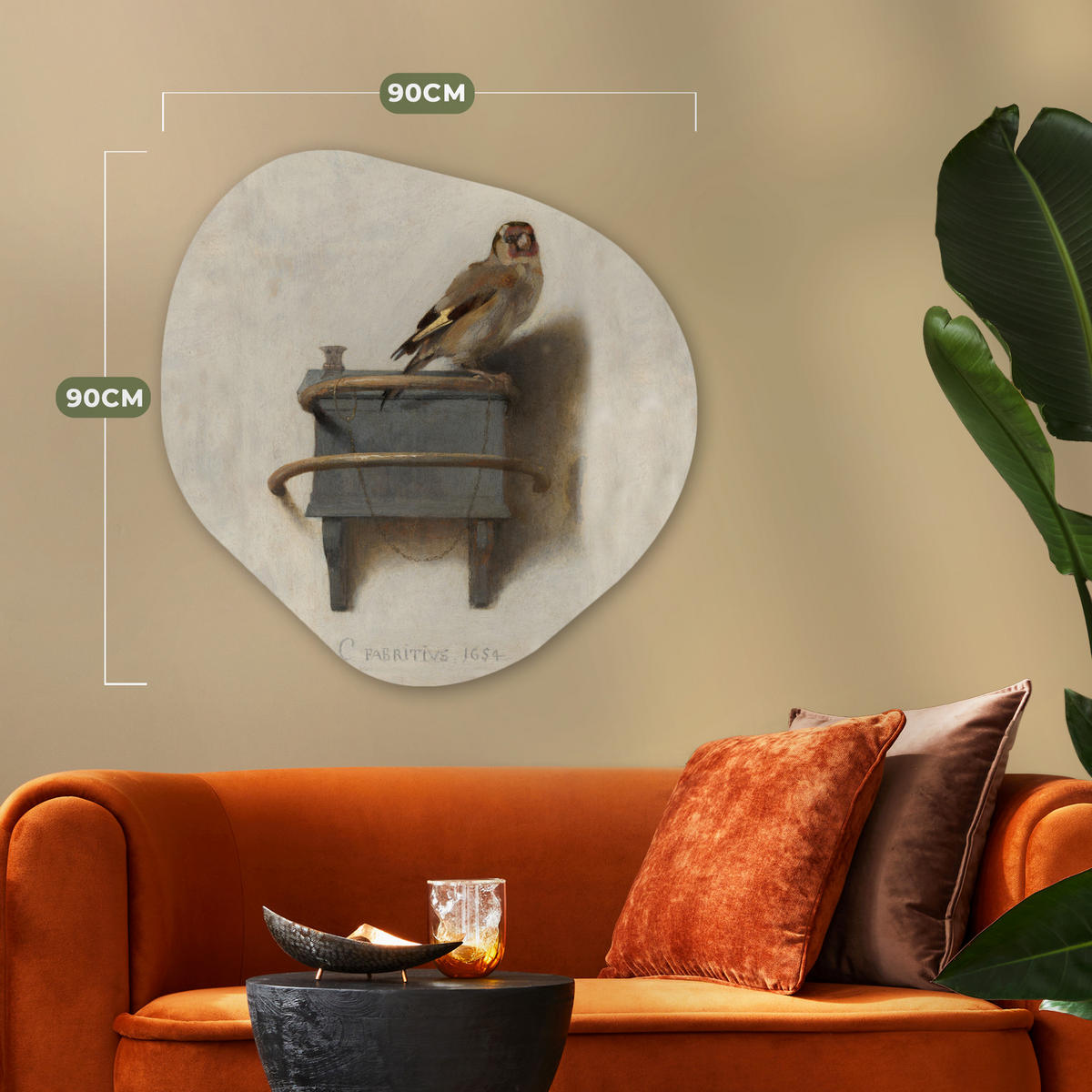 WANDBILD Stieglitz - Alter Meister - Carel Fabritius 90x90 cm - Grau, Kunststoff (90/90cm) - MuchoWow