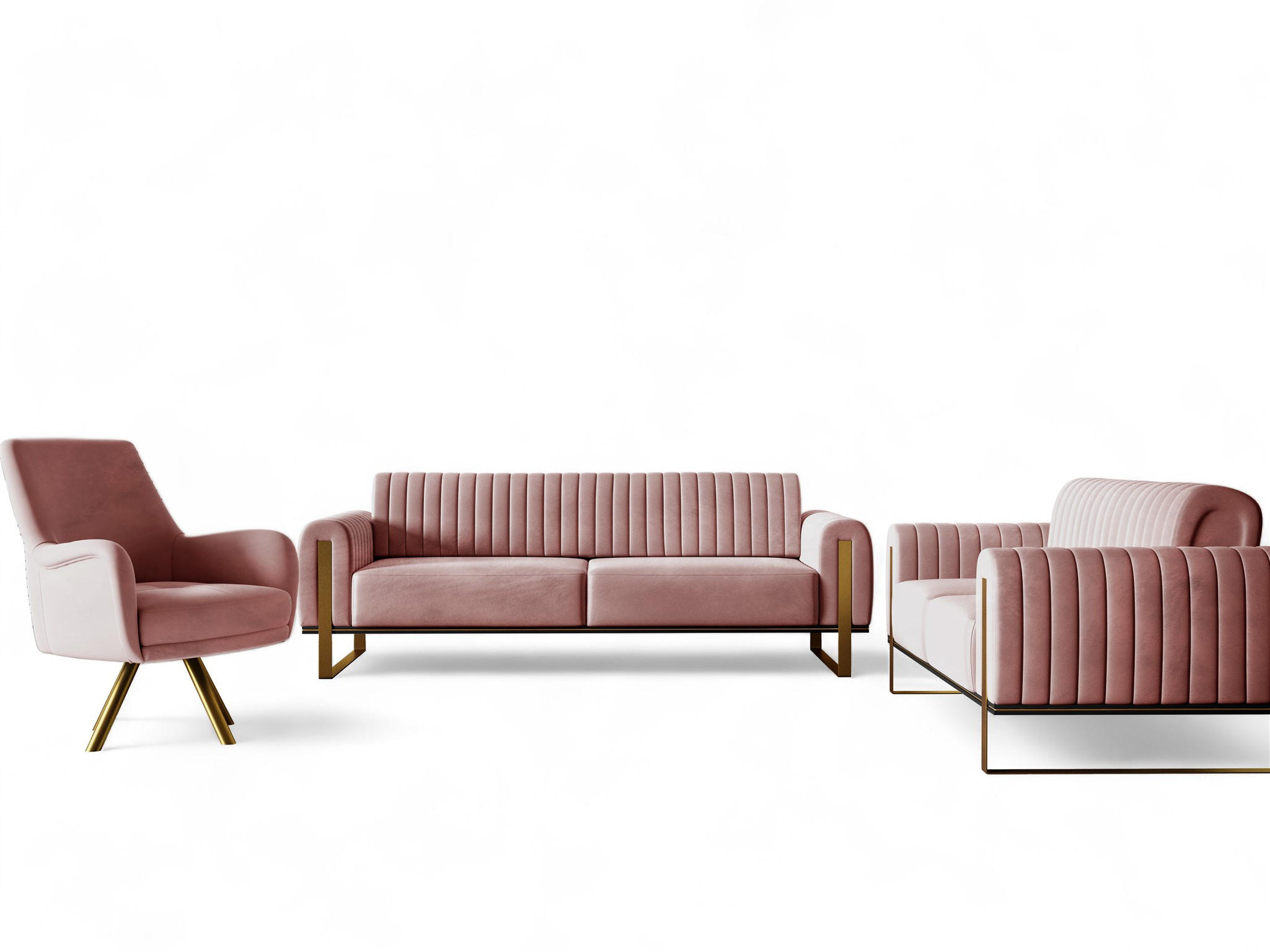 SOFASET Valerie 3-2 Und Drehsessel - Altrosa, Holzwerkstoff/Textil (228/79/90cm) - Fun Möbel