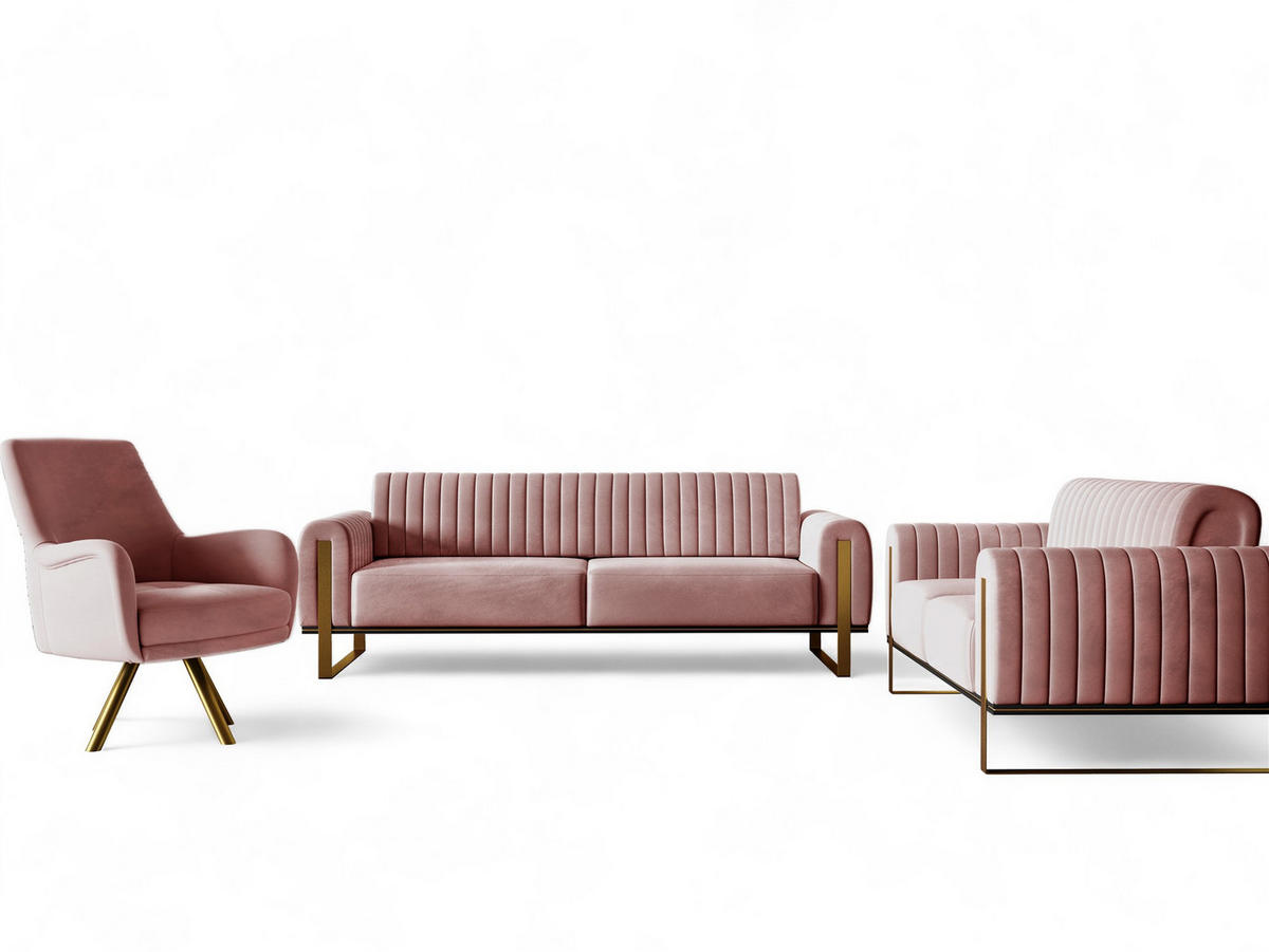 SOFASET Valerie 3-2 Und Drehsessel - Altrosa, Holzwerkstoff/Textil (228/79/90cm) - Fun Möbel