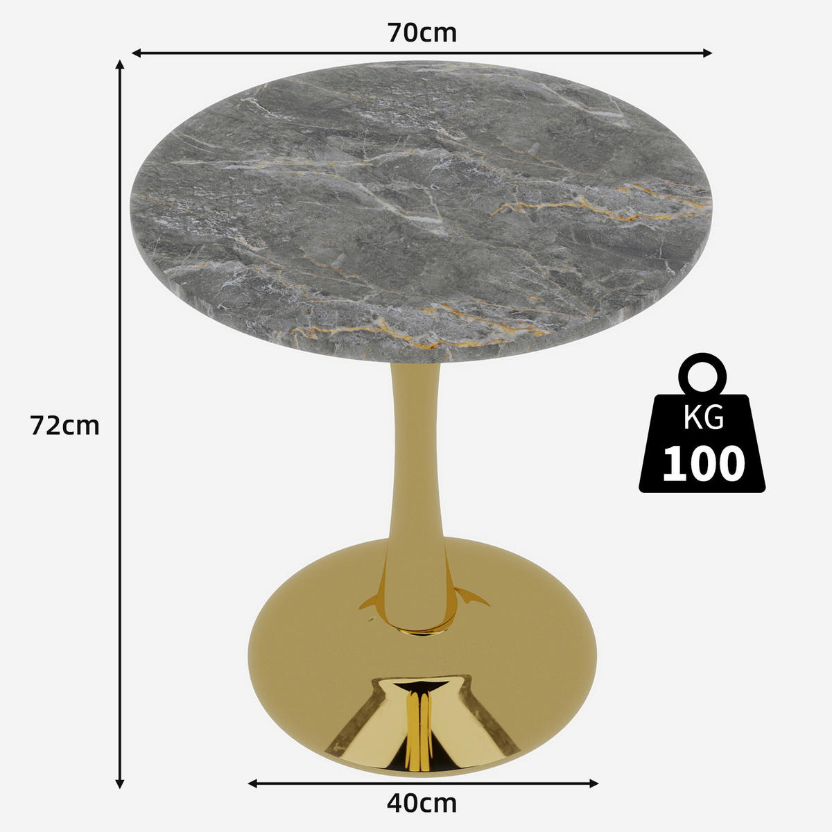 KONFERENČNÍ stolek z umělého mramoru, Ø 70 cm zlatá - zlatá, kámen (70/70/72cm) - BEAOK