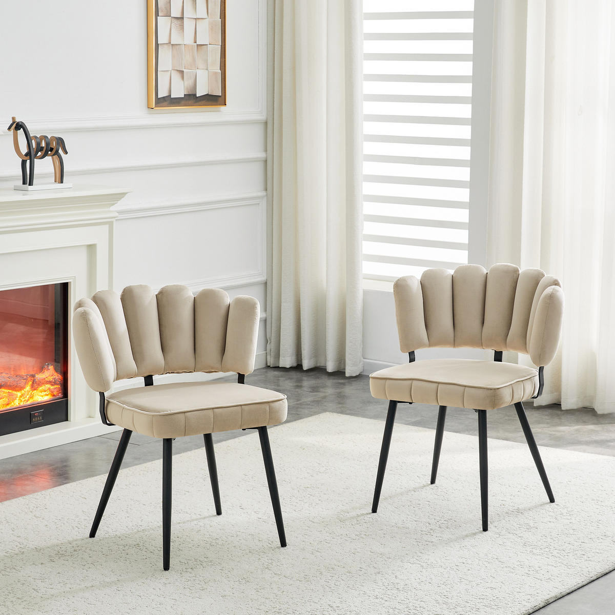 ESSZIMMERSTUHL 2er-Set Samt Beige/Schwarz - Beige, Metall (48/80/60cm) - Meubliv