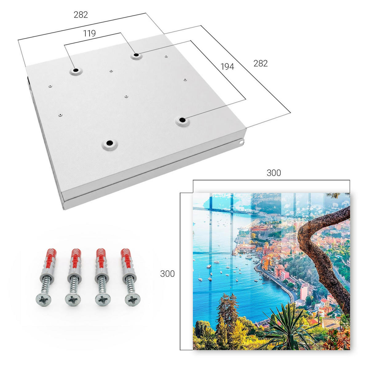 SCHLÜSSELBOX Weiß 30x30 cm – Türöffnung nach rechts - Ferienlandschaft - Blau, Metall (30/30/5cm) - TULUP