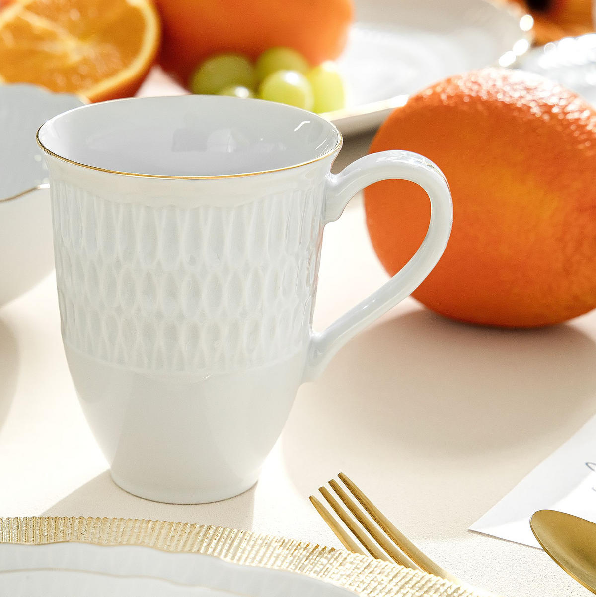 BECHER-SET CMIELOW SOFIA GOLDRAND 6-tlg aus Porzellan - Weiß, Keramik (0.3L) - KONSIMO®