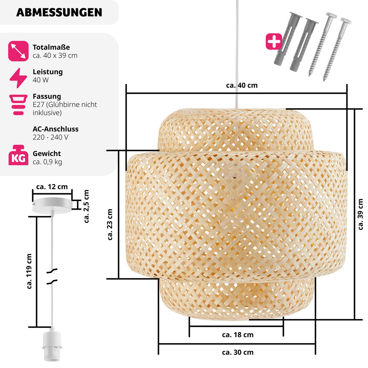 DECKENLEUCHTE Lignea Lux Aus Bambus,40 x 39 cm ,braun - Braun, Holz (40/40/39cm) - tectake