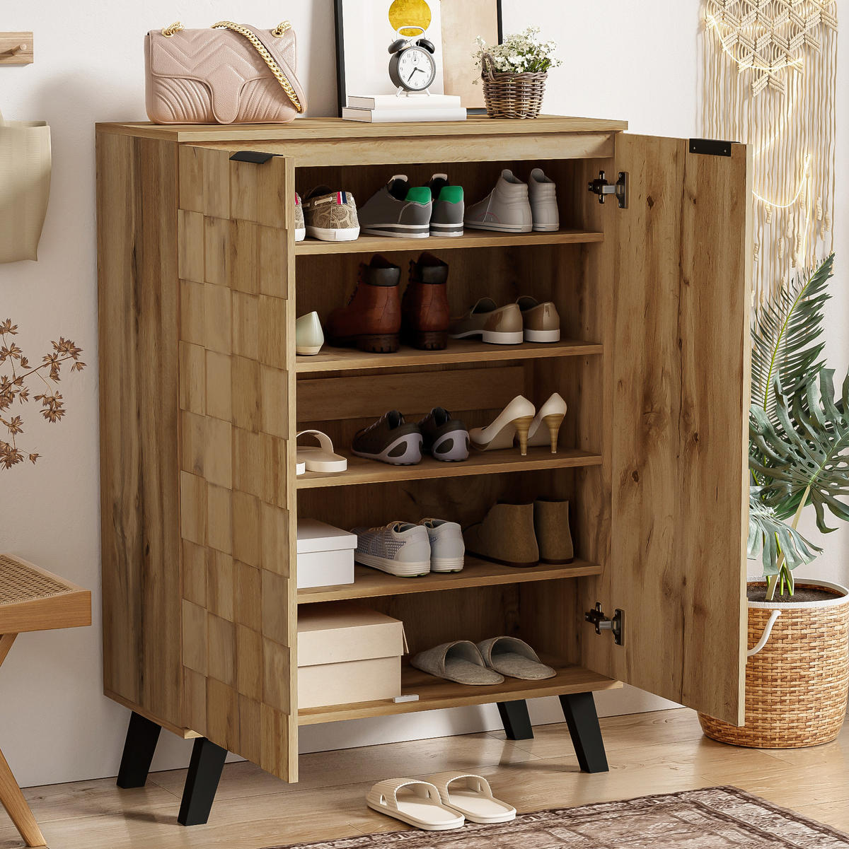 SCHUHSCHRANK 80,5/35/109,5 cm in Holzoptik mit verstellbaren Böden - Naturfarben, Holzwerkstoff (80.5/109.5/35cm) - BEAOK