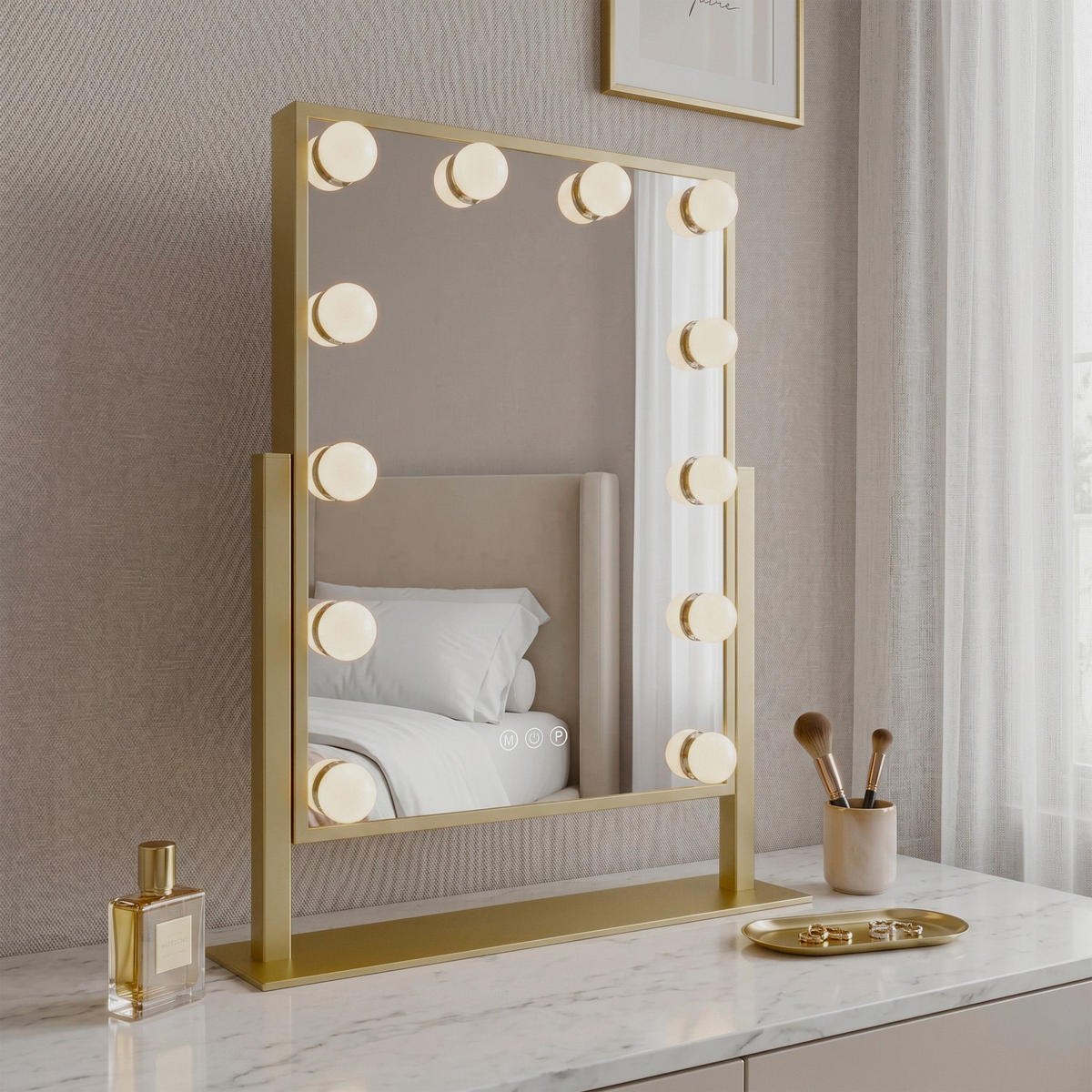 SPIEGEL Rea Led Hollywood L.gold 30x40 - Goldfarben, Glas (30/47.5/12cm) - REA