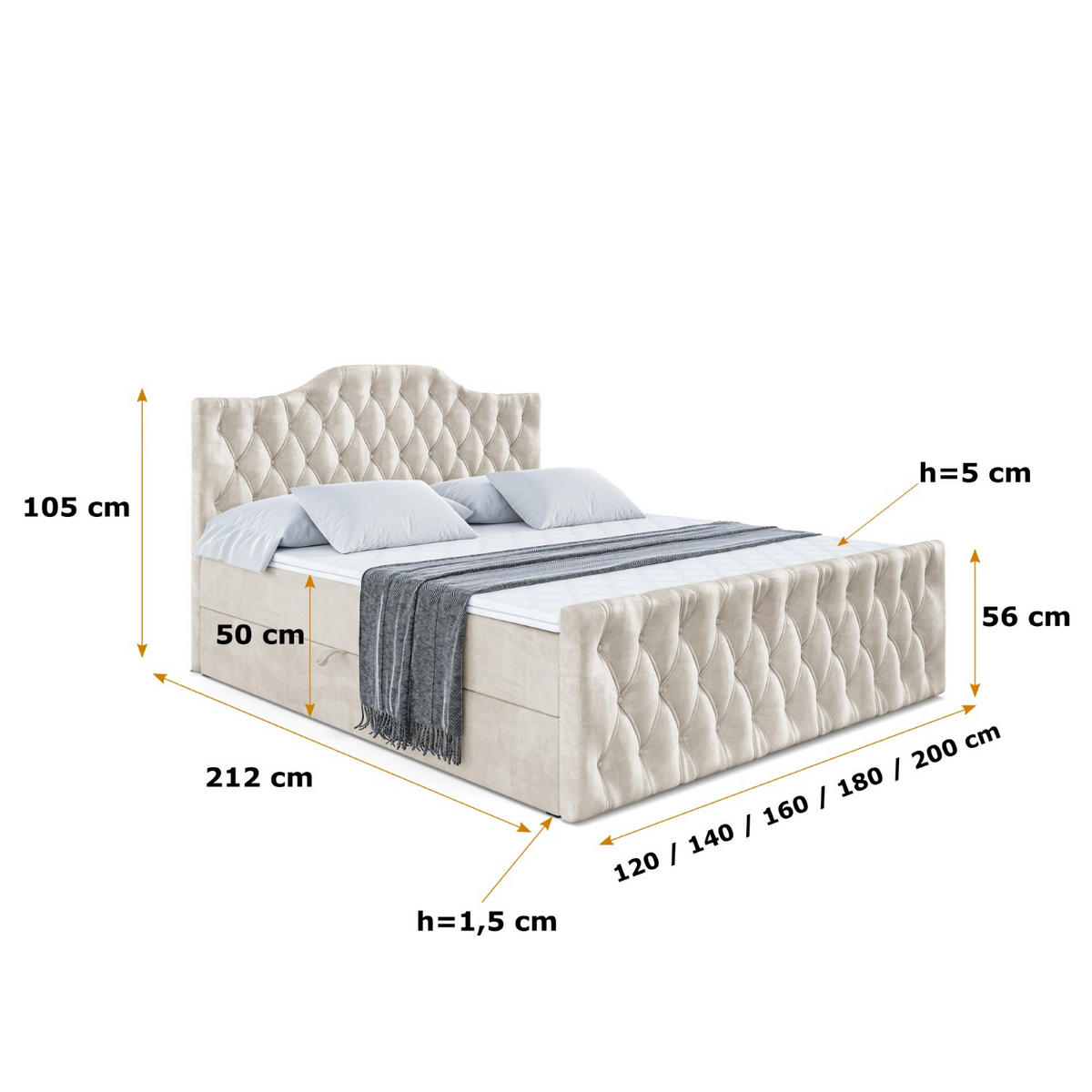 AMERICKÁ postel VILA-1-Z – 160 × 200 cm – H3 – ecru - ecru, kompozitní dřevo (160/200cm) - ALTDECOR