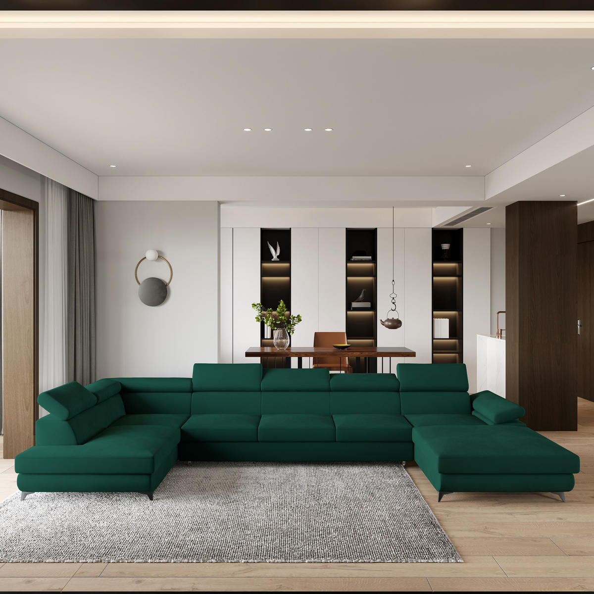 ROHOVÁ SEDAČKA MONTIVA tmavě zelená - černá/tmavě zelená, kov/dřevo (410/190cm) - MASSENO